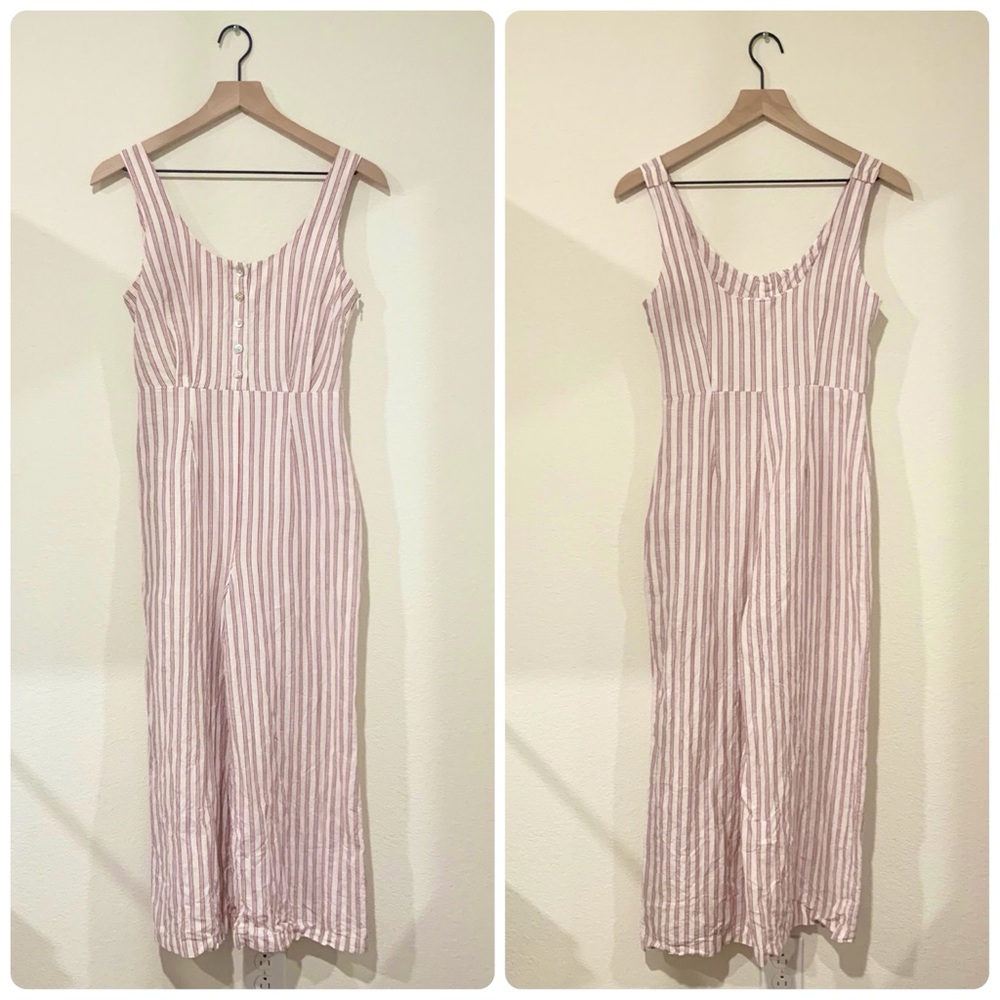 F21 Striped Linen Jumpsuit
